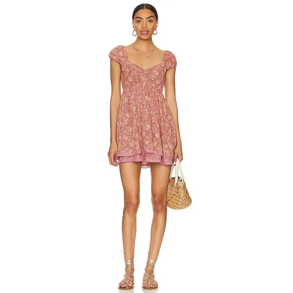 Free People Women's "Tabitha" Babydoll Dress in Pink Floral Print - Picture 2 of 9